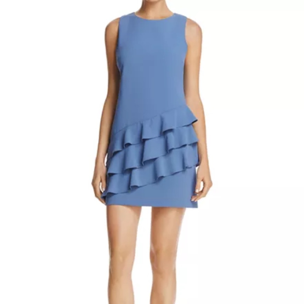 Alice + Olivia Blue Clive Asymmetric Ruffle Mini Dress